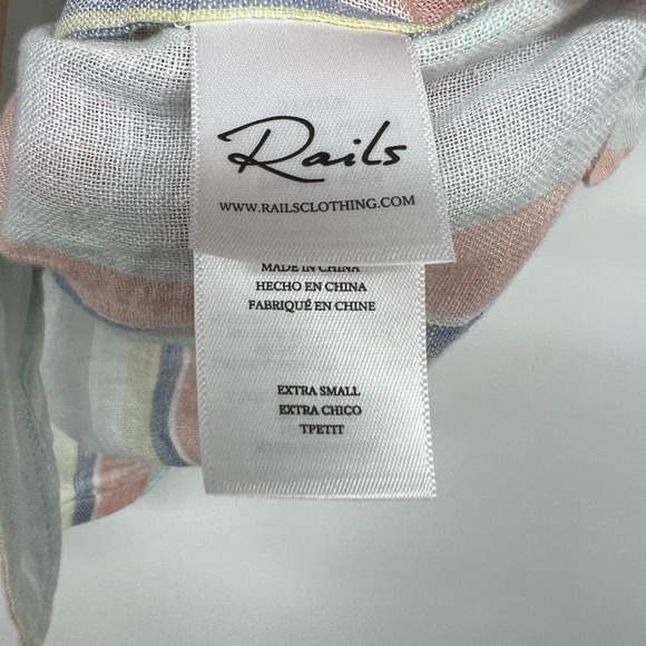 Rails Thea Top Women's Sze XS Biarritz Multi Stripe Tie Front V-Neck Linen Blend - Picture 10 of 12